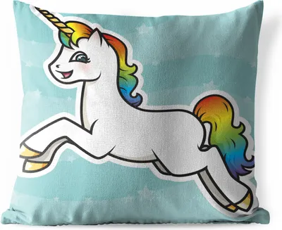 Produktbild von MuchoWow® Outdoor Kissen - Eine Illustration eines springenden Einhorns - Mädchen - Kinder - Kinder - 60x60 cm - Wetterfest - Lounge Kissen - Dekoration - Schlaf Kissen