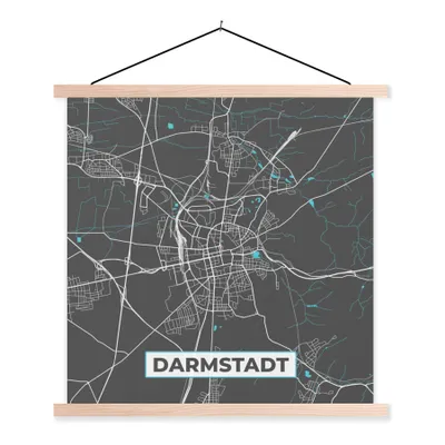 Produktbild von MuchoWow® Textilposter Stadtplan - Karte - Darmstadt - Blau - Deutschland - Karte 40x40 cm mit holzfarbenen Rahmen - Posterleiste