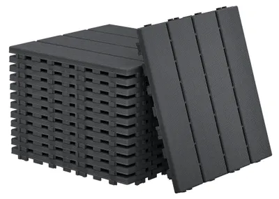 Immagine prodotto di QEENTOE, 11 piastrelle per balcone/terrazza, effetto legno, piastrelle da esterno in plastica con sistema a incastro, rivestimento per balconi, terrazze e aree esterne, colore antracite