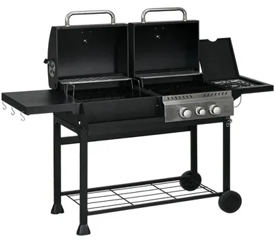 Zdjęcie produktu dla Grill gazowy z możliwością użycia węgla drzewnego | Kolor: czarny + srebrny | Wymiary: 53 x 161 x 101 cm