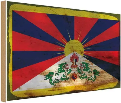 Produktbild von vianmo Holzschild 20x30 cm Tibet Rost Flagge Fahne Wappen