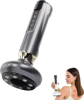 Produktbild von Schröpfgerät mit Gua Sha, Elektrisches Kratzinstrument, 12 Saugstufen, Infrarotmassage für Meridiane, Grau