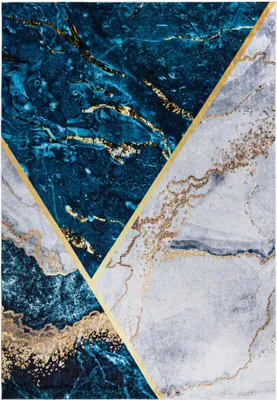 Image de Tapis gris, crème, bleu Mazovia - Tapis moderne et géométrique pour le salon, la chambre à coucher, le bureau - Lavable en machine - 160 x 230 cm
