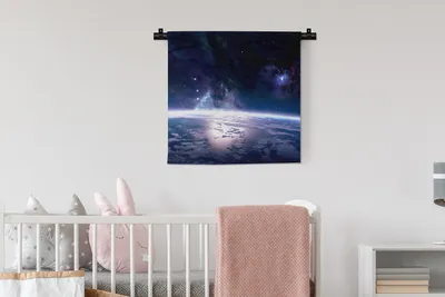 Produktbild von MuchoWow® Wandteppich Wandbehang Erde - Sterne - Weltraum 60x60 cm Tapisserie Dekoration Wandtuch - Dekorationen - Wand Decke