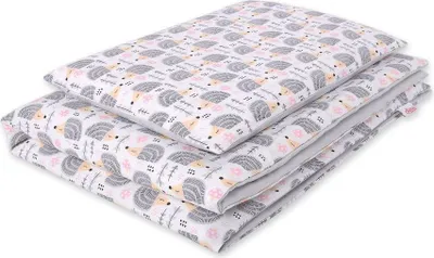 Image de Linge de lit double face en coton 2 pièces - hérissons gris