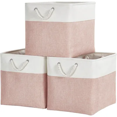Produktbild von Aufbewahrungsbox Stoff 33x38x33cm Rosa/Weiß 3er Pack