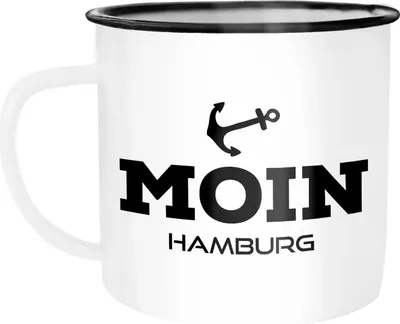 Produktbild von Emaille Tasse Becher Moin Hamburg Anker Kaffeetasse Moonworks® weiß-schwarz unisize