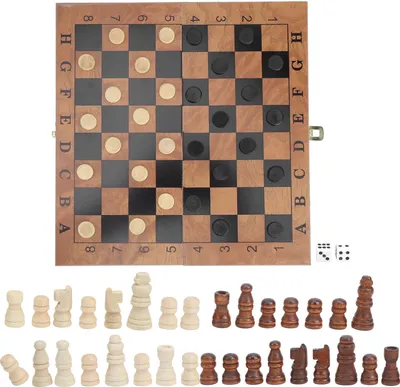 Image de Boîte en bois Échecs & Dames 3 en 1, échiquier pliable avec pièces, jeu de voyage pour enfants et adultes