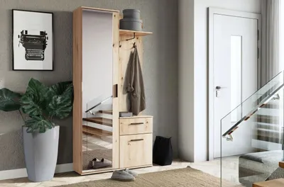 Produktbild von Marmex Möbel Kompaktgarderobe LUX EICHE ARTISAN mit Spiegel und ausziehbarer Kleiderstange für Flur