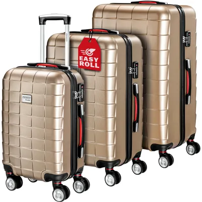 Produktbild von MONZANA® 3tlg. Kofferset Exopack TSA Schloss Hartschalen Koffer M-L-XL Gel-Griffe 4 Zwillingsrollen Standfüße Trolley Rollkoffer Reisekoffer Champagner