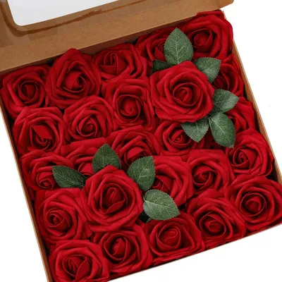 Produktbild von Kunstpflanze Künstliche Rosen Blumen Schaumrosen Künstliche Blumen Rosenköpfe Gefälschte Rosen DIY Hochzeitssträuße Braut Heimdekoration (25 Stück, We