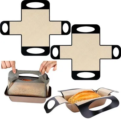 Produktbild von Silikonische Brotform-Einlegstücke, 2er Set, herstellbare Brotform-Einlegstücke mit 4 Handgriffen, antiauffließende Silikon-Brotriemen, für Brotformen 24 x 13 cm oder 7 kg.