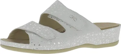 Produktbild von Vital Vitalette 0612M Wechselfussbett Pantoletten Damen mit Lederfussbett und TPU Sohle | Hausschuhe | Pantoffel |  Bubbles Weiss EU 39