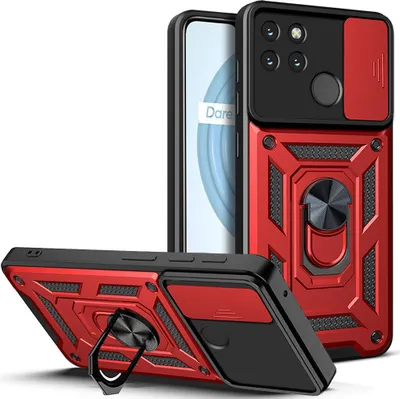 Produktbild von Realme C21Y Hülle mit Ring Ständer Halter Dia Kameraschutz TPU Bumper Silikon Schutzhülle für OPPO Realme C21Y Rot