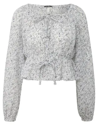 Produktbild von s.Oliver Chiffon Bluse Regular-Fit mit All-over-Print, Plissee-Details und Bindeträgern