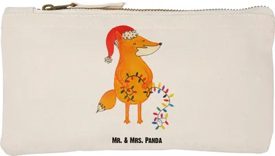 Produktbild von Mr. & Mrs. Panda Kosmetiktasche Fuchs Weihnachten Größe S Klein - Weiß - Geschenk, Winter, Heiligabend, Kulturbeutel, Stoffbeutel, Kulturtasche, Nikolaus, Weihnachtsmann