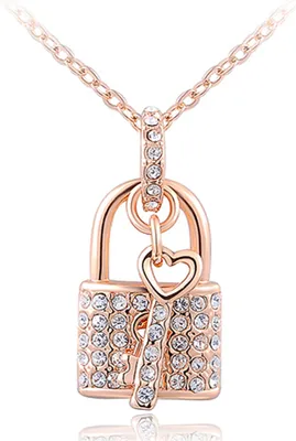 Produktbild von Damen Halskette Schlüssel und Schloss Anhänger, Zirkonias, vergoldet, Autiga® rosegold