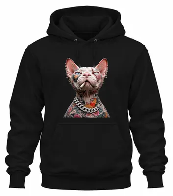 Produktbild von Sphynx Katze Tätowiert Yakuza Gangster Nacktkatzen Kater Hoodie Kapuzenpullover, Schwarz, S