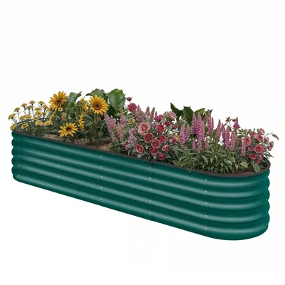 Produktbild von Metall Hochbeet 240x61x43cm, Ovales Gartenbeet, Pflanzkasten, mit Sicherheitsgummi, für Gemüse, Blumen - Garten Outdoor - Grün
