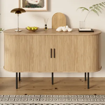Produktbild von Fortuna Lai Sideboard mit Rolljalousie-Türen – MDF-Möbel mit Aluminiumgriffen und Eisenbeinen für Wohnzimmer und Esszimmer