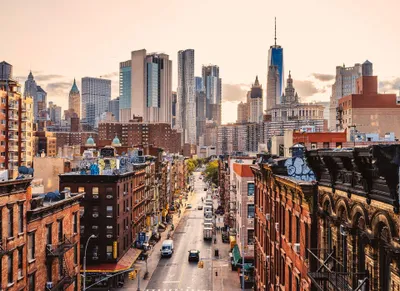 Produktbild von Urbane Tapete in Beige Braun | Stadt Fototapete mit Skyline von New York | Küchen und Esszimmer Vlies Fototapete abwasch