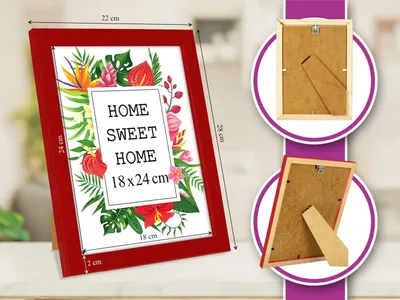 Obrázok produktu pre Sada 3 rámikov MG Design, červená farba, rozmery 18 x 24 cm – vyrobené z prírodného dreva s akrylovým sklom, vhodné na zavesenie aj na postavenie, pre fotografie, plagáty a puzzle