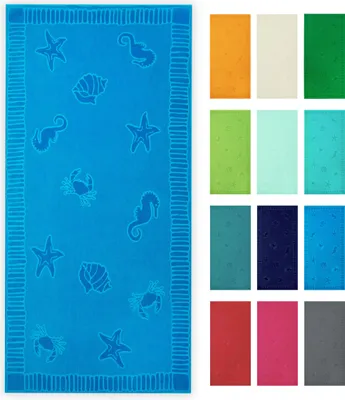 Produktbild von Strandtuch XXL aus Baumwolle, 100x200 cm, blau mit Meerestiermotiven