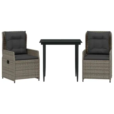 Produktbild von 3-tlg. Garten-Essgruppe mit Kissen Grau Poly Rattan