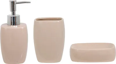 Immagine prodotto di MSV Accessori bagno classici in Vetroceramica 3 pezzi - Dispenser per sapone, portasapone, portaspazzolino Beige
