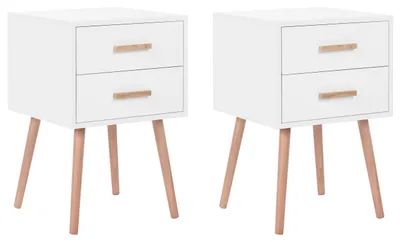 Produktbild von BELIANI Nachttisch 2er Set Weiß MDF-Platte mit 2 Schubladen Helle Holzbeine Modernes Design Skandinavische Schlafzimmer Nachtkommode