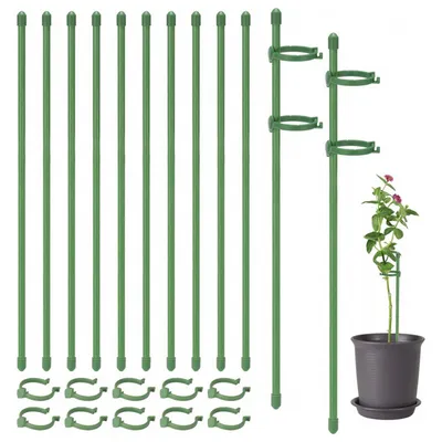 Produktbild von Pflanzenstäbe, Stützstäbe für Zimmer- und Gartenpflanzen, Blumen und Kletterpflanzen,30cm, 5 Stück, 10 Befestigungsschnallen, grün