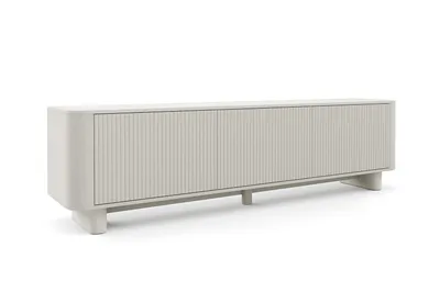Produktbild von TV-Schrank Hängende RTV Kommode 200 cm Misterio mit Lamellen, abgerundeten Seiten, 3 Schränken und Füßen im Set- Cashmere