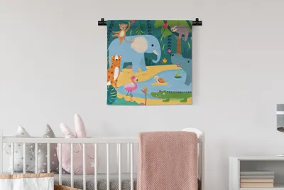Produktbild von MuchoWow® Wandteppich Wandbehang Dschungel - Elefant - Tiere 60x60 cm Tapisserie Dekoration Wandtuch - Dekorationen - Wand Decke