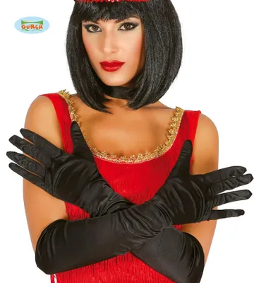Produktbild von schwarze lange Satin-Handschuhe 48 cm