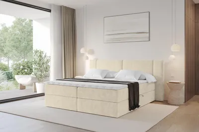 Produktbild von ALTDECOR Boxspringbett - H3 Matratze und Topper - EVON - 200x200 - Beige - Doppelbett, Boxbett, Polsterbett mit Bettkasten mit Stauraum und Kopftei