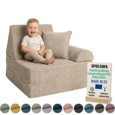 Produktbild von Pillows24 – Spielsofa für Kinder aus Cordstoff | Kindersessel mit waschbarem Bezug | Kindersofa für Spielzimmer – Hergestellt in der EU, Cappucino