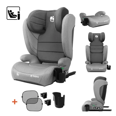 Produktbild von Tulano Joy 35 Grau – i-Size Kindersitz R129, 100–150 cm, ISOFIX & Gurt, 13-fach Kopfstütze, Getränkehalter, Sonnenblenden