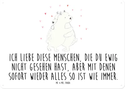 Produktbild von Mr. & Mrs. Panda tafel Eisbär Umarmen DIN A4 - Weiß - Geschenk, Blechschild, Schild, Magnetschild, Wandbild, Lustige Sprüche, Türschild