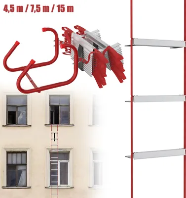 A product image showing a fire escape ladder and a building with windows.