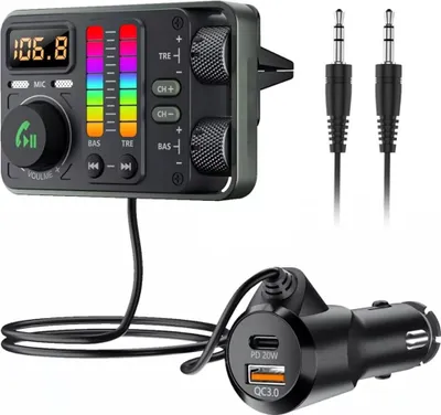 Produktbild von ZELURXX Bluetooth MP3 Player, FM Transmitter mit Bass, Schnellladegerät, AUX, OLED Display, Freisprechen, Auto Adapter, MT03