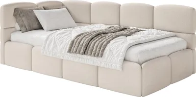 Produktbild von Selsey Cloudy – Jugendbett 120 cm, Bettkasten, Chenille, Kopfteil links, Creme