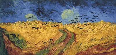 Produktbild von Legendarte - Kunstdruck auf Leinwand - Krähen über Weizenfeld Vincent Van Gogh - Wanddeko, Canvas cm. 50x100