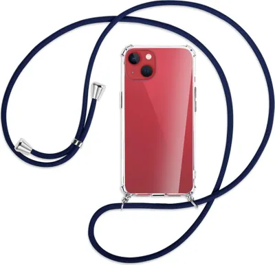 Produktbild von Handykette Backcover-Schutzhülle mit Band (Metall silberfarben) für Apple iPhone 13 - dunkelblau