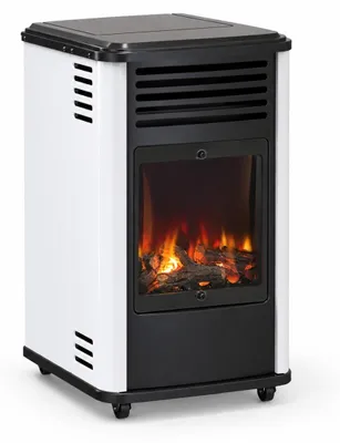 Image de Poele à gaz 3.4KW Blanc et noir Chauffage d'appoint effet Feu Manhattan Sahara