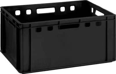 Produktbild von Fleischerkiste Metzgerkiste E3 schwarz 60x40x30cm | Lagerkiste Eurobox hoch aus Deutschland lebensmittelecht, robust, stapelbar