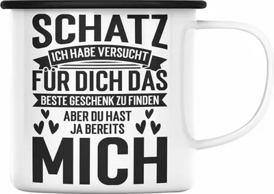 Produktbild von Trendation - Schatz Ich Habe Versucht Für Dich Das Perfekte Geschenk Zu Finden Emaille Tasse Geschenk zum Valentinstag Freundin Freund (Schwarz)