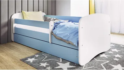 Produktbild von Babybett in Blau, 80 x 160 cm, mit Schublade und ohne Matratze