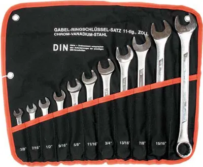 Produktbild von Gabel Ringschlüssel Satz SAE ZOLL Chrom-Vanadium-Stahl 3/8"-1" 11 tlg. RINGMAUL