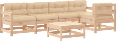 Immagine prodotto di set di 6 pezzi per salotto da giardino con cuscini in legno massiccio