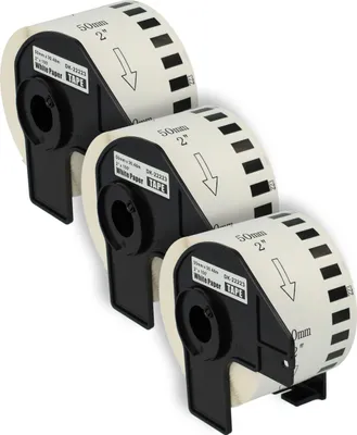 Produktbild von vhbw 3x Etiketten-Rolle mit Halter 50mm x 30,48m (1 Etikette) kompatibel mit Brother PT QL-820NWBC, QL-820NWB Etiketten-Drucker - Premium Weiß